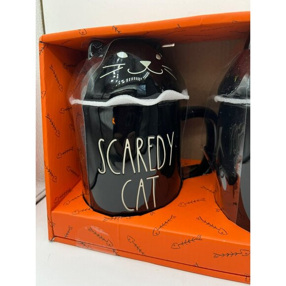 Rae Dunn Artisan Collection Halloween SCAREDY CAT And MEOW Coffee Mugs Lids Set - Picture 2 of 4